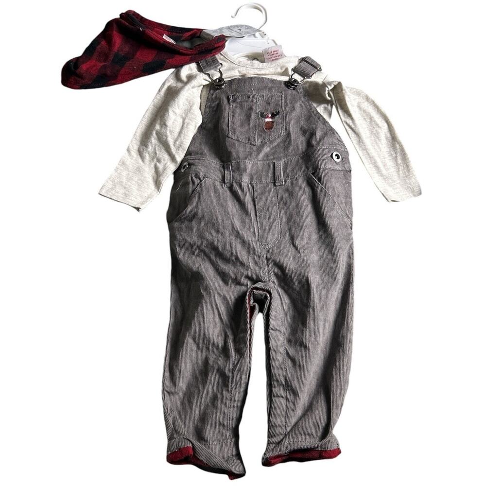 Tommy Bahama Infant 3 Piece Overall Outfit Gray Corduroy 3-6 Months Christmas